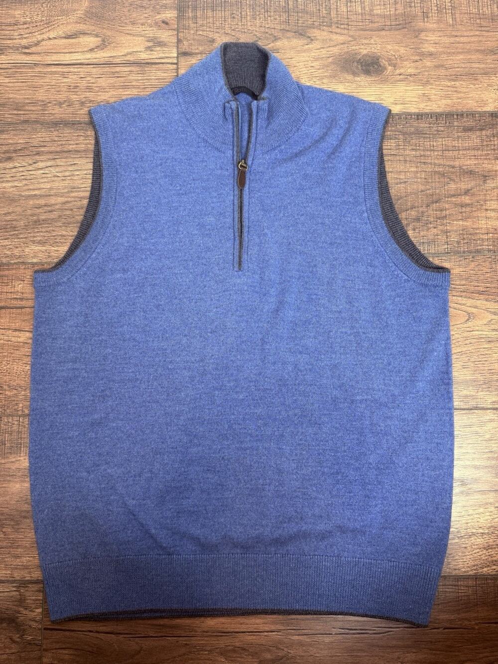 Raffi The Byron Quarter Zip Sweater Vest Sz Medium 100% Merino Wool Blue